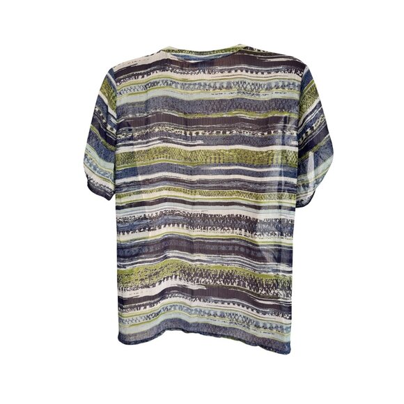 Westport 1962 Button Up Size Petite Medium Semi Sheer Tie Waist Blue Green Strip - Picture 8 of 8